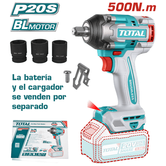 LLAVE IMPACTO BRUSHLESS 20V 500NM 1/2" 3300BPM INDUSTRIAL