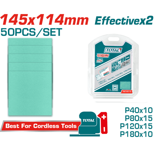 SET LIJAS P40/P80/P120/P180 50PCS RECTANGULAR 145X114MM INDUSTRIAL