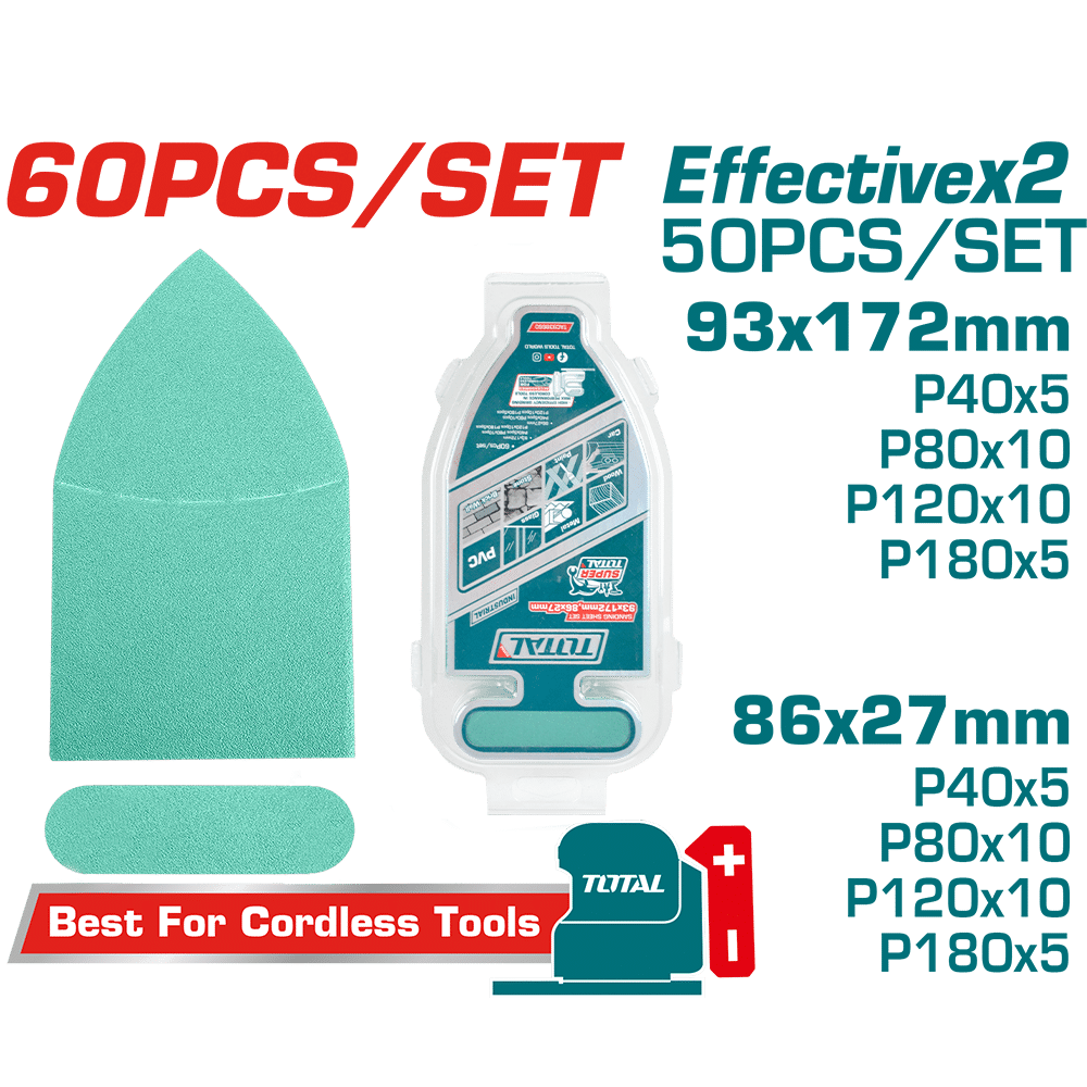 SET LIJAS P40/P80/P120/P180 60PCS ESPECIALES 93X172MM/86X27MM INDUSTRIAL