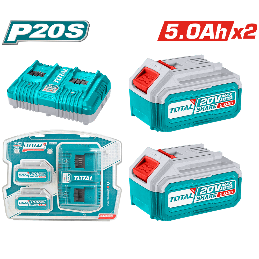 SET DE BATERIAS LI-ION 20V 5.0AH 2PCS + CARGADOR DUAL INDUSTRIAL