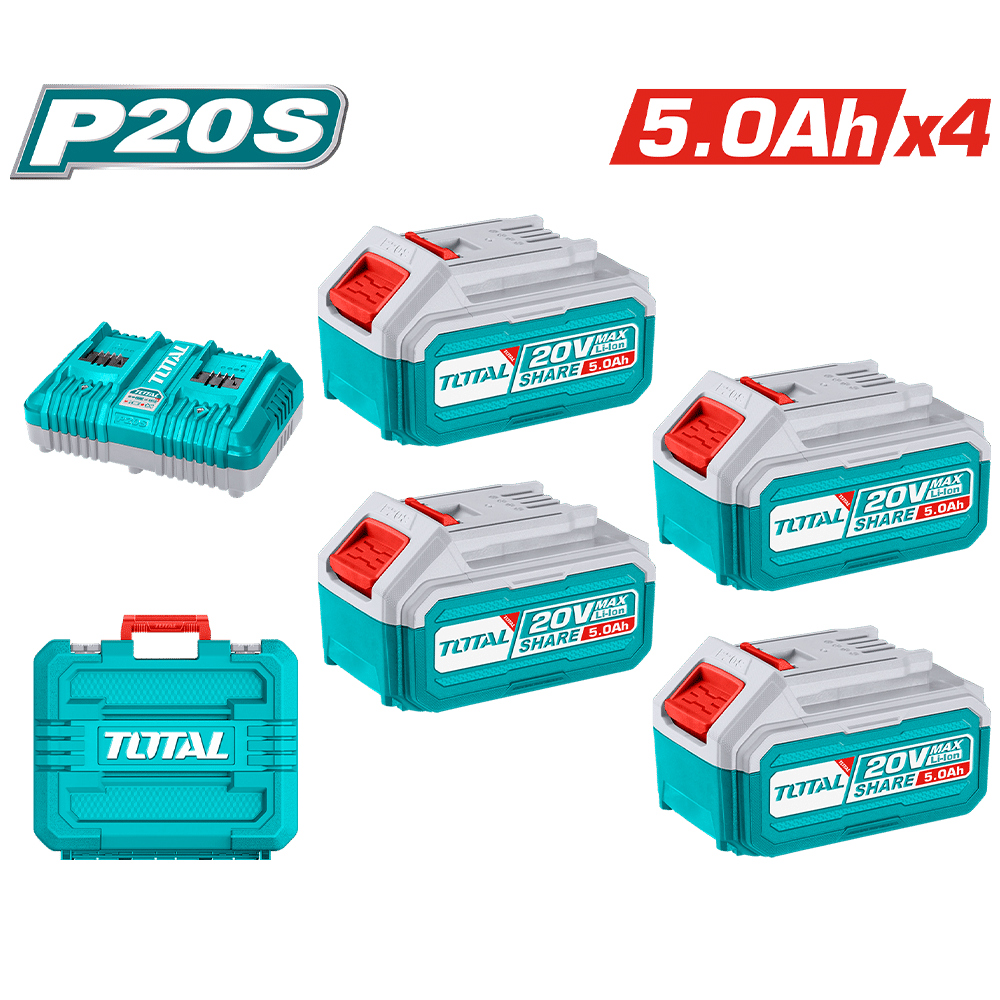 SET DE BATERIAS LI-ION 20V 5.0AH 4PCS + CARGADOR DUAL INDUSTRIAL