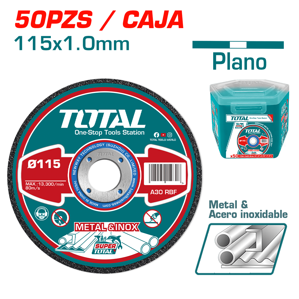 SET DISCOS ABRASIVO/CORTE P/METAL 115X1.0X22.2MM 50PZS ULTRA DELGADO