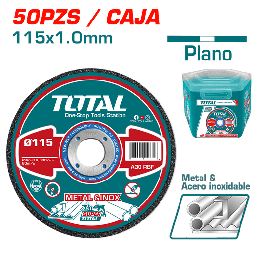 SET DISCOS ABRASIVO/CORTE P/METAL 115X1.0X22.2MM 50PZS ULTRA DELGADO