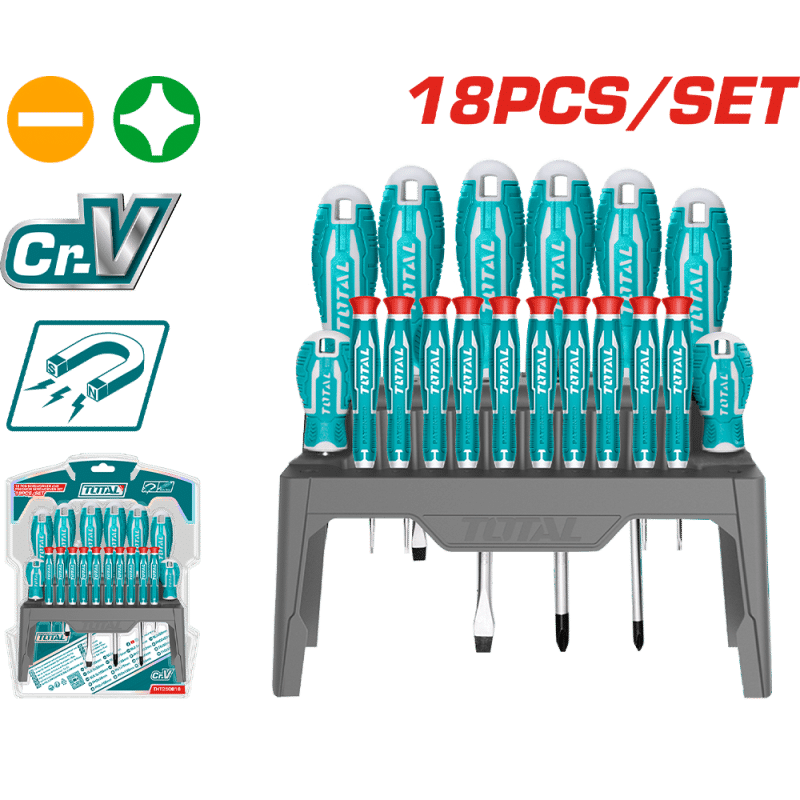 SET DESTORNILLADORES +PRECISION 18PCS CR-V MAGNETICO + SOPORTE