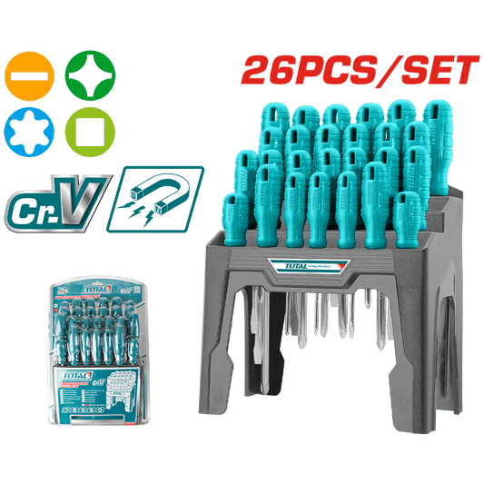 SET DESTORNILLADORES 26PZS CR-V MAGNETICO + SOPORTE