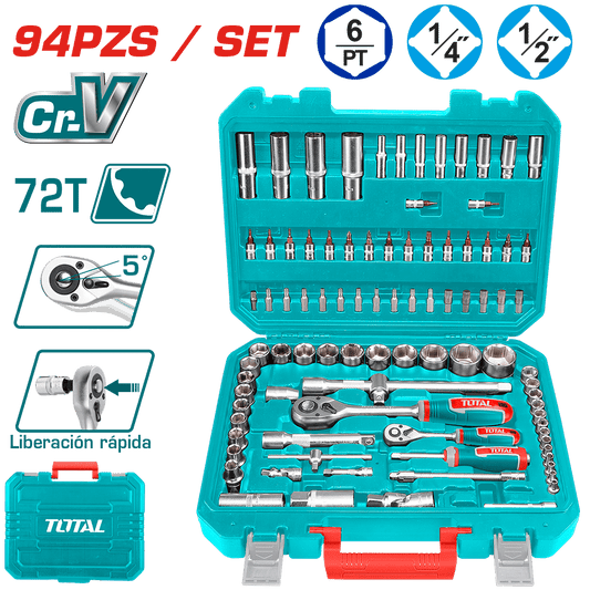 SET HERRAMIENTAS RACHET + LLAVES 82PCS CR.V 72T 1/4 + 1/2 SOCKETS MALETIN INDUSTRIAL