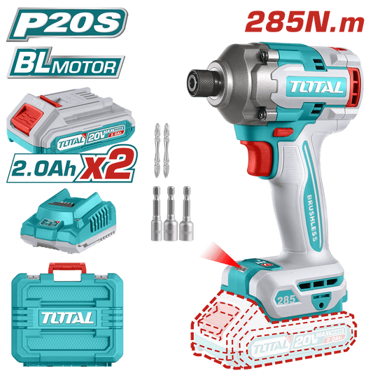 ATORNILLADOR IMPACTO 20V HEX:6.35 285NM 2X2.0AH 0-2900BPM BRUSHLESS MALETIN INDUSTRIAL