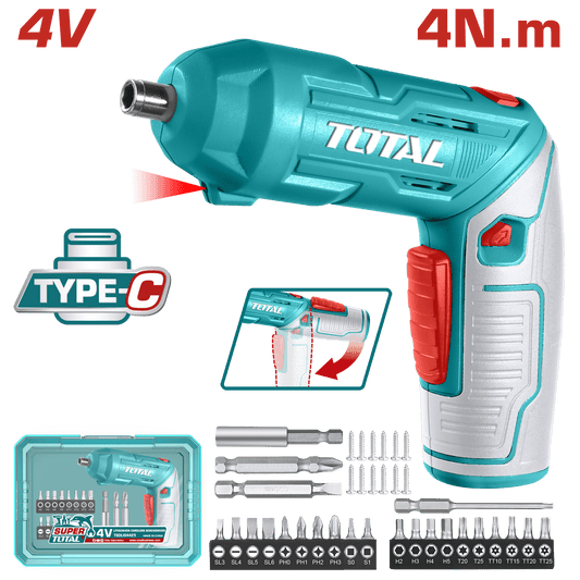 DESTORNILLADOR AJUSTABLE TIPO-C 4V HEX 1/4'' 240RPM 4N.M +ACC(24PCS) ESTUCHE