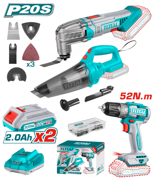COMBO TALADRO+ASPIRADORA+MULTITOOL 2X2.AH