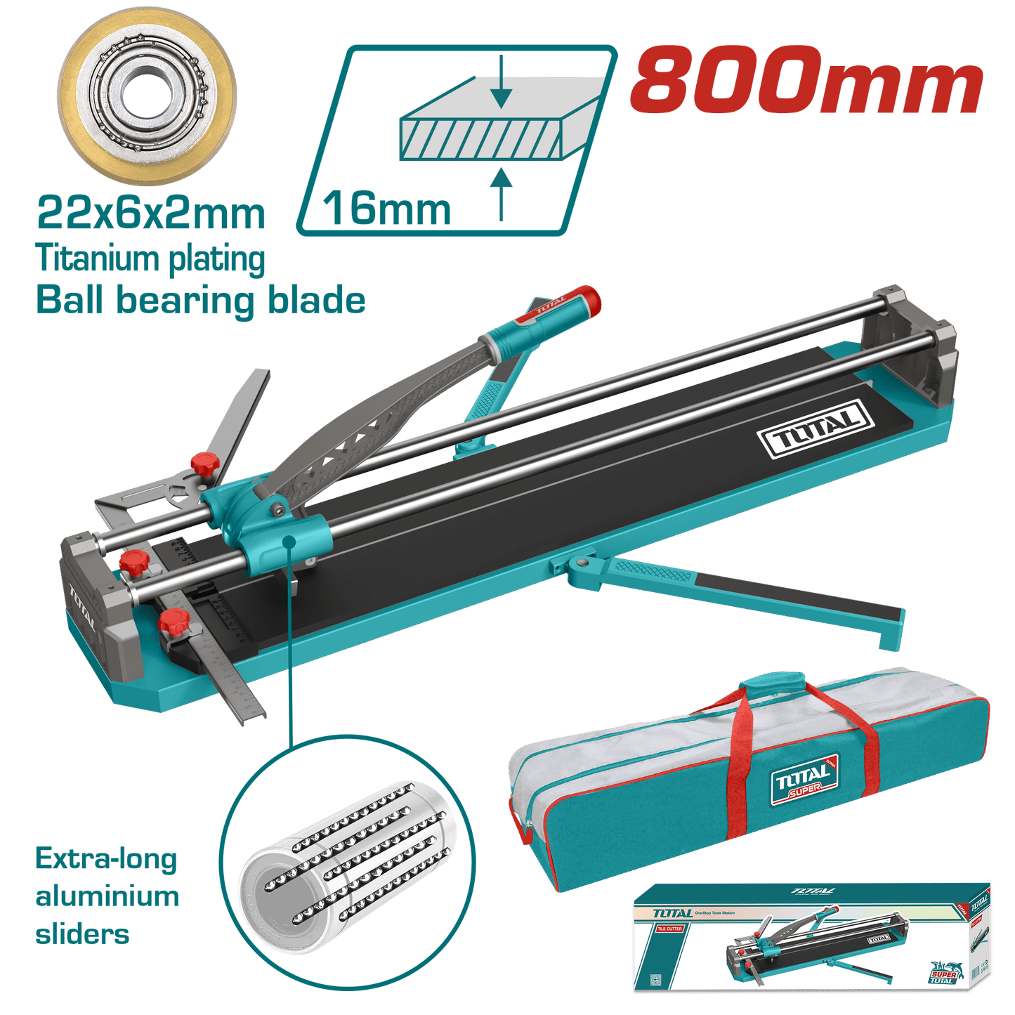 CORTA MAYOLICA 800MM CORTE 16MM HOJA 22X6X2MM BASE 1015X200 MALETIN LONA INDUSTRIAL