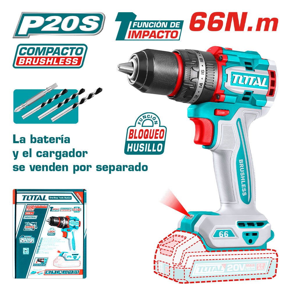 TALADRO PERCUTOR COMPACTO LI-ION 20V 66NM 13MM BRUSHLESS INDUSTRIAL