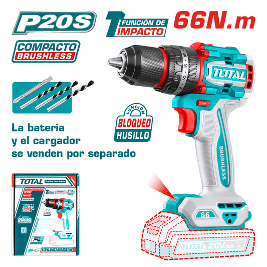 TALADRO PERCUTOR COMPACTO LI-ION 20V 66NM 13MM BRUSHLESS INDUSTRIAL