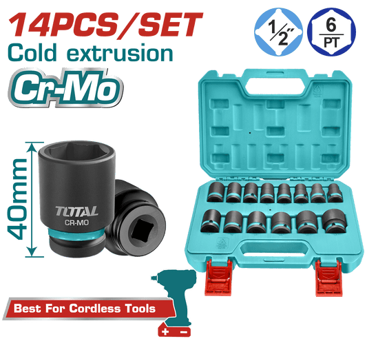 SET DADOS IMPACTO 1/2 PULG 14PCS 10-27MM CR-MO MALETIN INDUSTRIAL