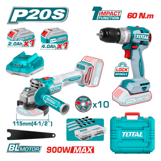 COMBO TALADRO 66NM + AMOLADORA 115M + ACCESORIOS  1X2.0AH + 1X4.0AH MALETIN INDUSTRIAL