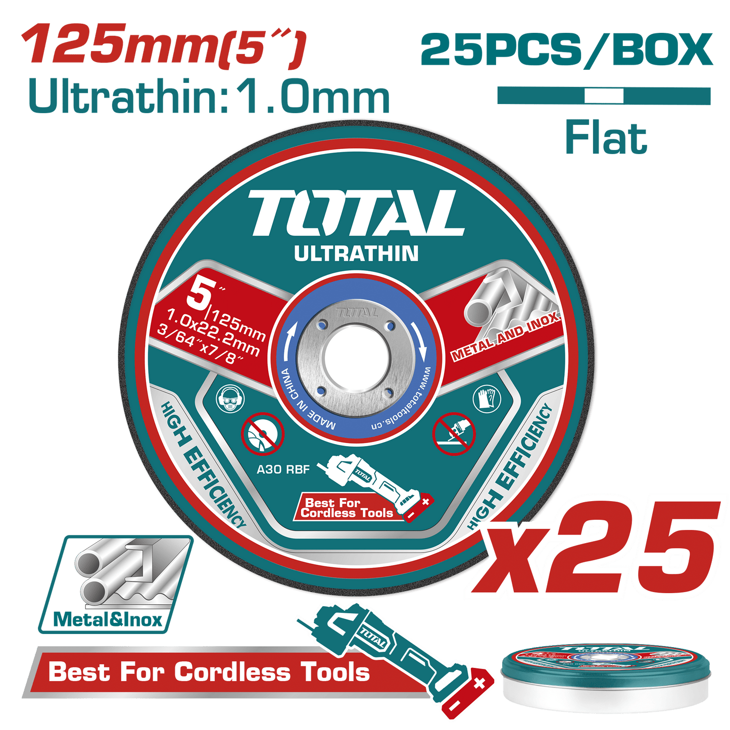 SET DISCOS ABRASIVO/CORTE P/METAL 125X1.0X22.2MM 25PZS ULTRA DELGADO