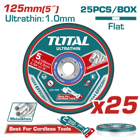 SET DISCOS ABRASIVO/CORTE P/METAL 125X1.0X22.2MM 25PZS ULTRA DELGADO