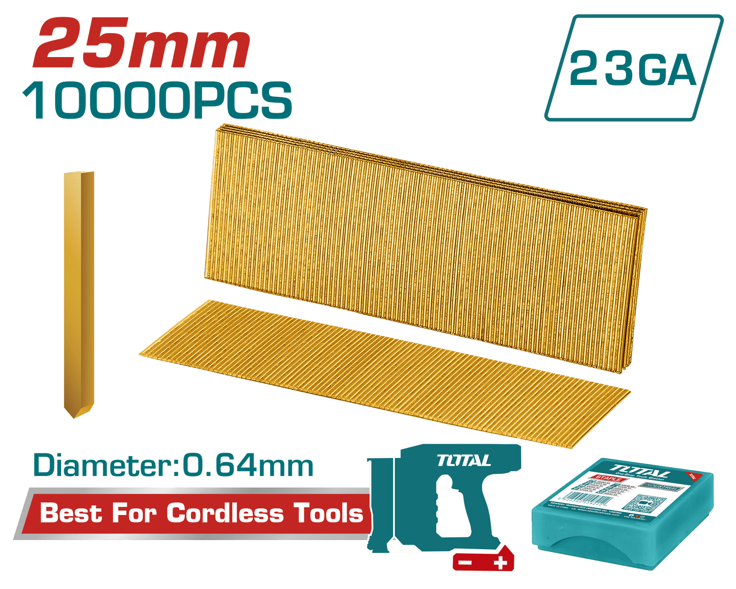 SET CLAVOS PIN SIN CABEZA 25MM D:0.65MM G:23 ACERO GALVANIZADO 10000PCS