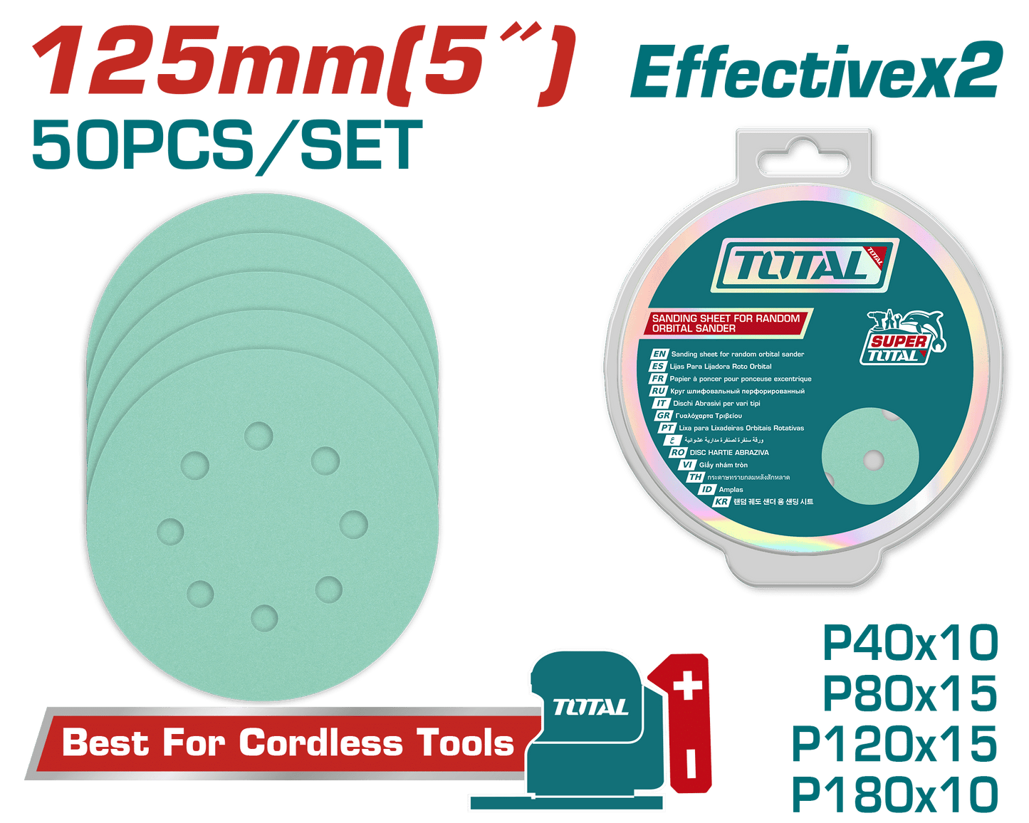 SET LIJAS P40/P80/P120/P180 50PCS CIRCULAR 125MM INDUSTRIAL