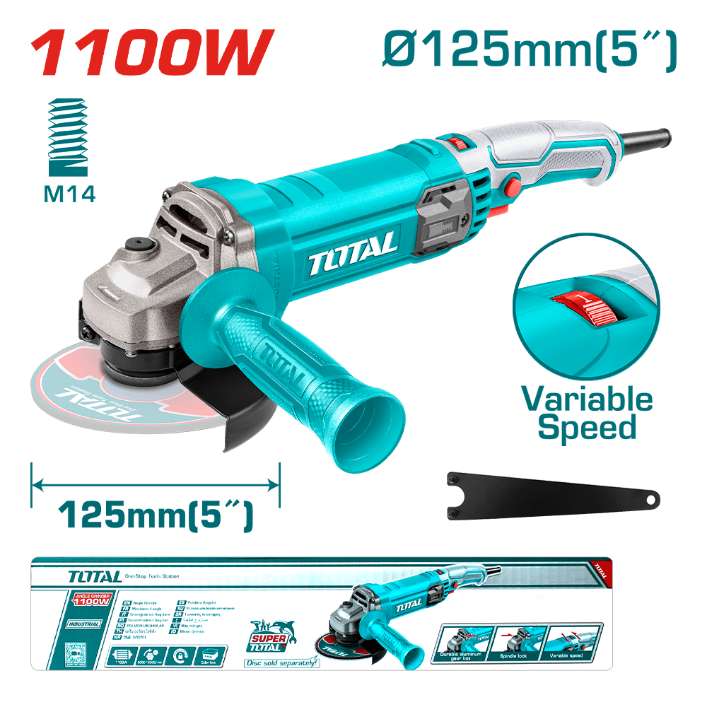 AMOLADORA ANGULAR 05'' 125MM 1100W M14 5000-12000RPM MANGO LARGO INDUSTRIAL