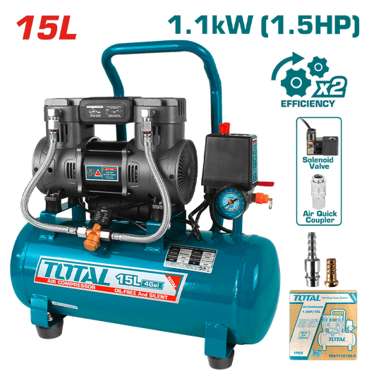 COMPRESORA OIL-FREE 15L 1.5HP 67DB 8BAR 3400RPM