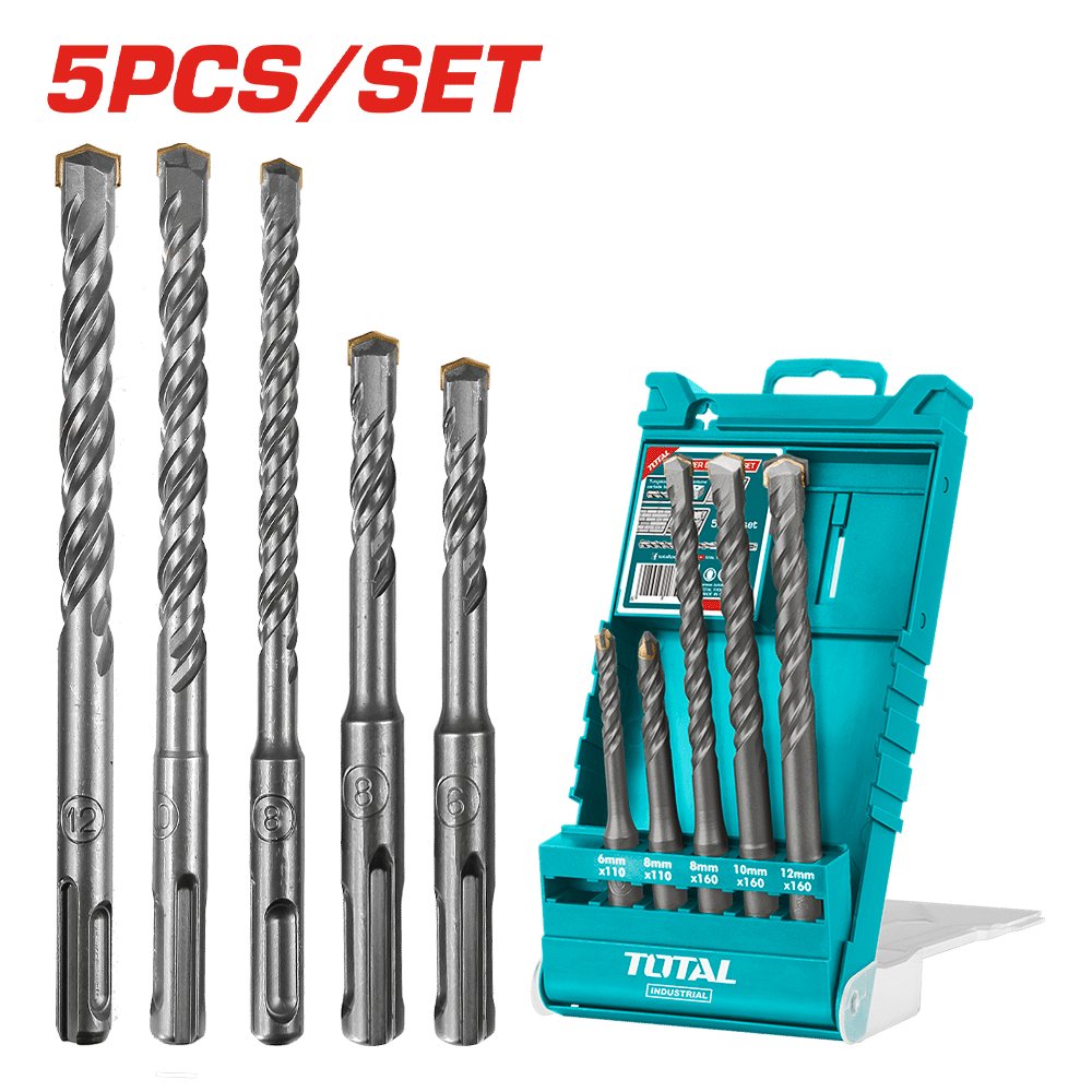 SET DE BROCAS SDS PLUS PARA ROTOMARTILLO 5PCS ESTUCHE PLASTICO