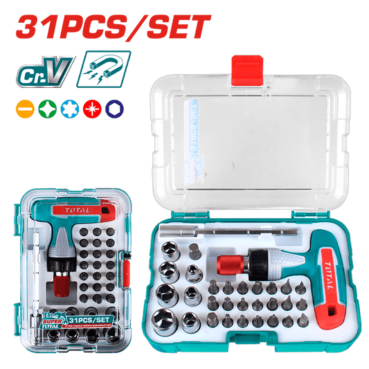 ATORNILLADOR RACHET + PUNTAS 31PCS MAGNETICO CR-V ESTUCHE
