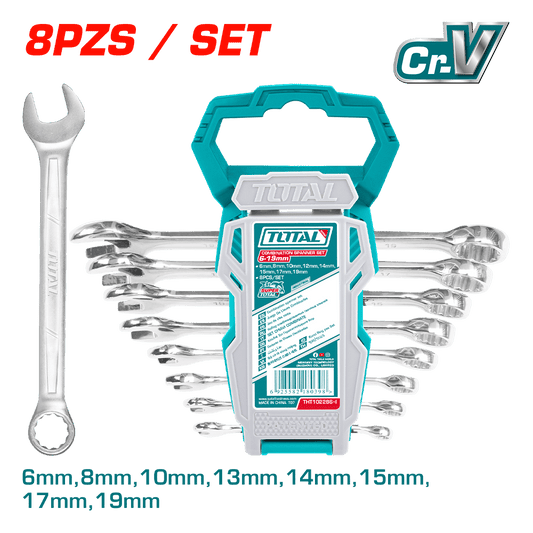 SET LLAVES COMBINACION 08PCS CR.V 6-19MM COLGADOR PLASTICO INC:13MM INDUSTRIAL