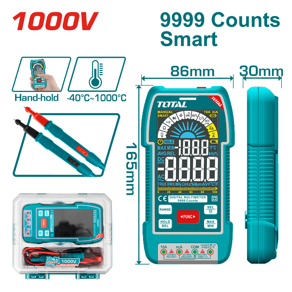 MULTIMETRO DIGITAL 9999 CONTEOS SMART 1000V COLOR INDUSTRIAL