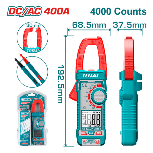 PINZA AMPERIMETRICA DC/AC 400A 4000 CONTEOS A:30MM INDUSTRIAL