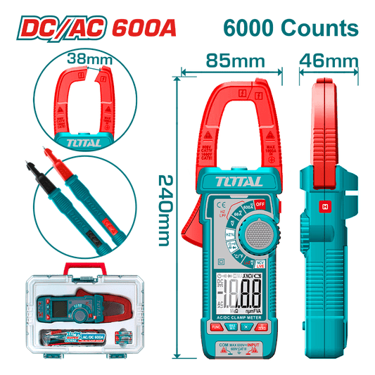 PINZA AMPERIMETRICA DC/AC 600A 6000 CONTEOS A:38MM MALETIN INDUSTRIAL