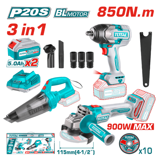 COMBO LLAVE 850NM + ASPIRADORA + AMOLADORA 2X5.0AH INDUSTRIAL