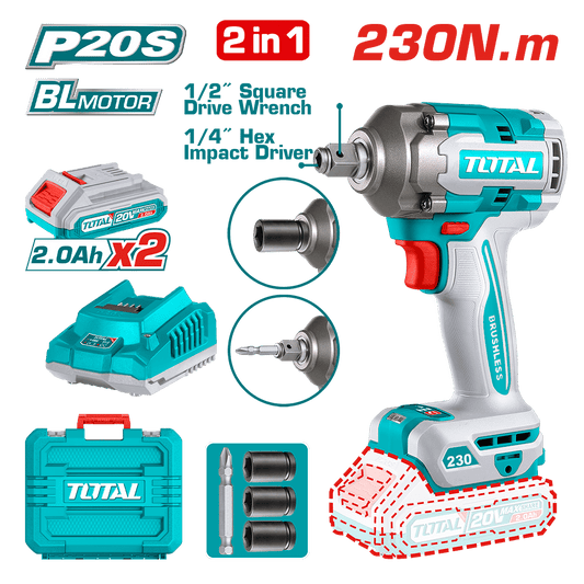 LLAVE/DESTORNILLADOR DE IMPACTO BRUSHLESS 20V 1/2'' 230NM 2X2.0AH MALETIN