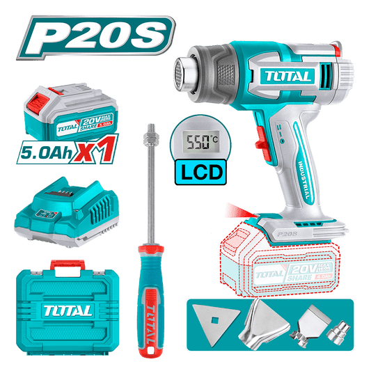 PISTOLA CALOR LI-ION 20V 30-550C 100/200 L/MIN +ACC LCD 1X5.0AH INDUSTRIAL