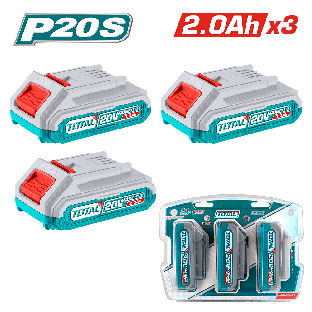 SET DE BATERIAS LI-ION 20V 2.0AH 3PCS + CARGADOR INDUSTRIAL