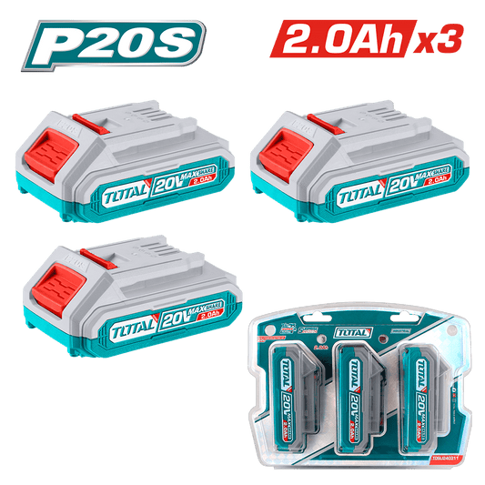 SET DE BATERIAS LI-ION 20V 2.0AH 3PCS + CARGADOR INDUSTRIAL