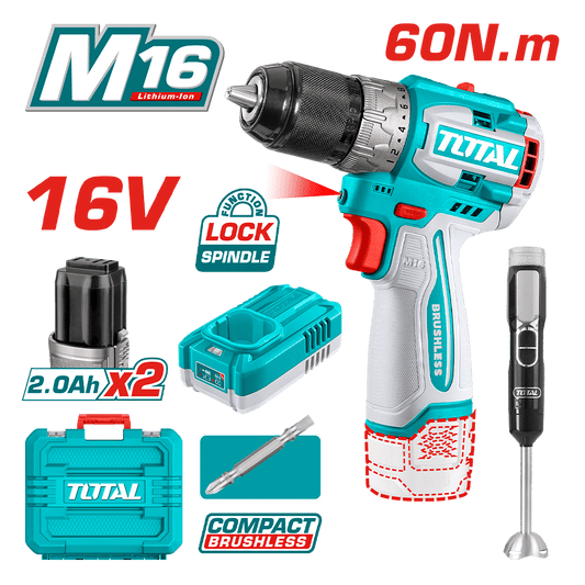 COMBO TALADRO 16V + BATIDORA DE MANO 2X2.0AH + MALETIN INDISTRUAL