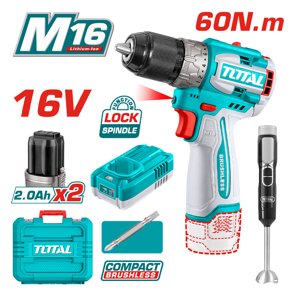 COMBO TALADRO 16V + BATIDORA DE MANO 2X2.0AH + MALETIN INDISTRUAL