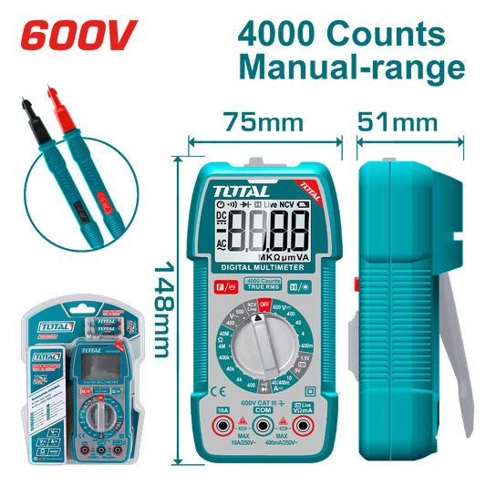 MULTIMETRO DIGITAL 4000 CONTEOS LCD AC/DC 600V