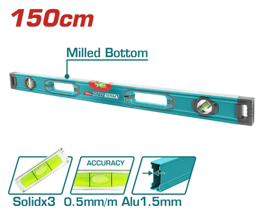NIVEL BURBUJA 150CM B:3 ALUMINIO 1.5MM PRES:0.5MM SOCKET-V INDUSTRIAL