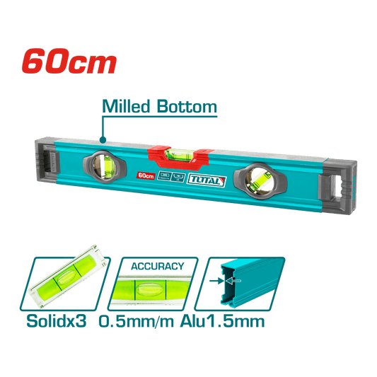 NIVEL BURBUJA 60CM B:3 ALUMINIO 1.5MM PRES:0.5MM SOCKET-V INDUSTRIAL