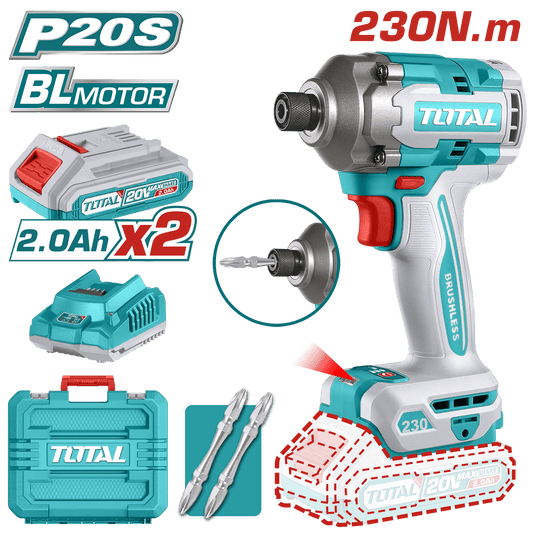 ATORNILLADOR IMPACTO 20V HEX:6.35 230NM 2X2.0AH 0-2900BPM BRUSHLESS  MALETIN INDUSTRIAL