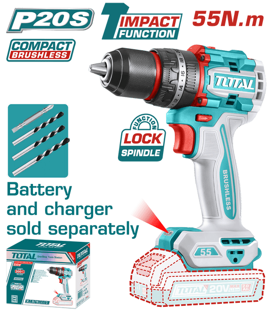 TALADRO PERCUTOR COMPACTO LI-ION 20V 55NM 13MM BRUSHLESS INDUSTRIAL