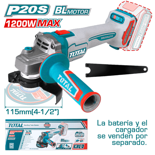 AMOLADORA 20V BRUSHLESS 3000-9000RPM 115MM M14 1200W/MAX INDUSTRIAL