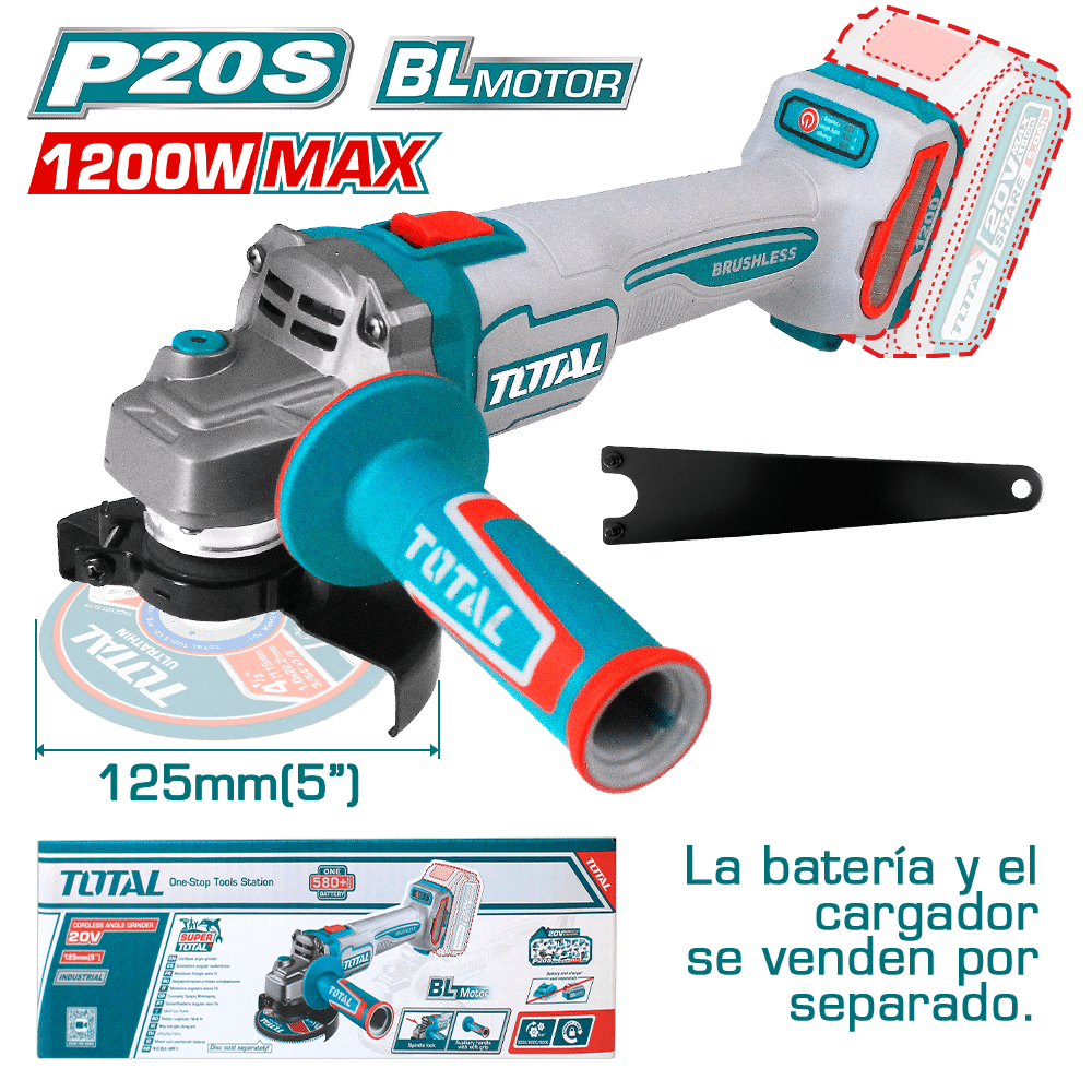 AMOLADORA 42V BLMOTOR 3000/6500/10000RPM 115MM M14 1280WMAX 2X2.5AH