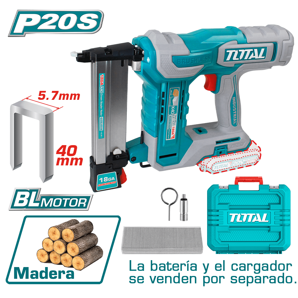 PISTOLA DE GRAPAS 20V K10-K40 3G/S +100GRAPAS BRUSHLESS + MALETIN
