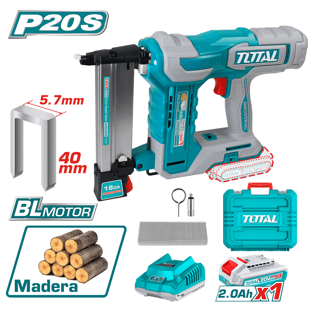 PISTOLA DE GRAPAS 20V K10-K40 3G/S +100GRAPAS 1X2.0AH BRUSHLESS + MALETIN