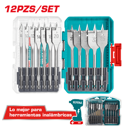 SET DE BROCAS PLANAS PARA MADERA 1/4'' HEX 152MM 12PCS INDUSTRIAL