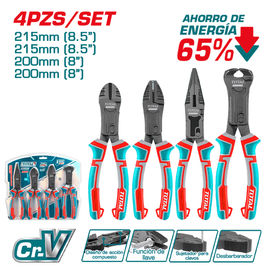 SET DE ALICANTES 4PCS CR.V MEJORA 60% BLISTER INDUSTRIAL