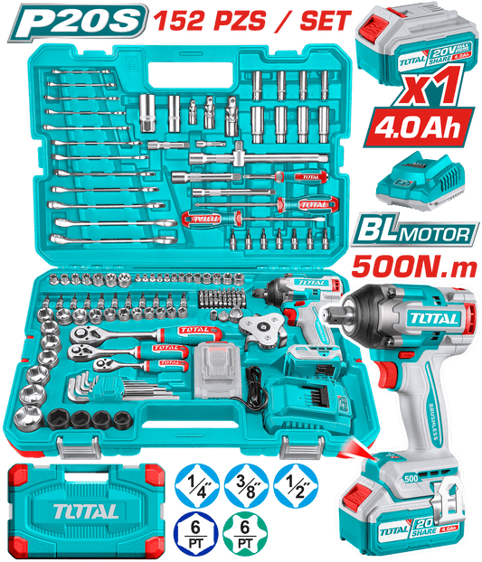 COMBO LLAVE DE IMPACTO 500NM 20V + HERRAMIENTAS  1X4.0AH (152PCS) INC MALETIN INDUSTRIAL