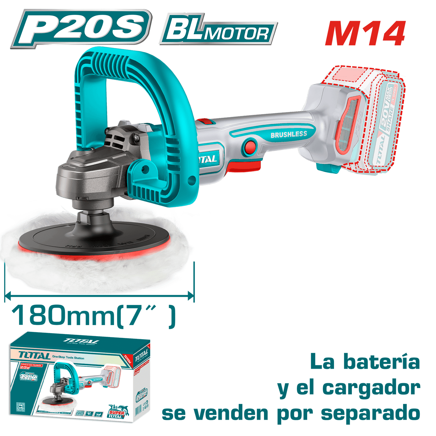 PULIDORA ANGULAR 20V 180MM(7'') M14 400-2500RPM BRUSHLESS INDUSTRIAL